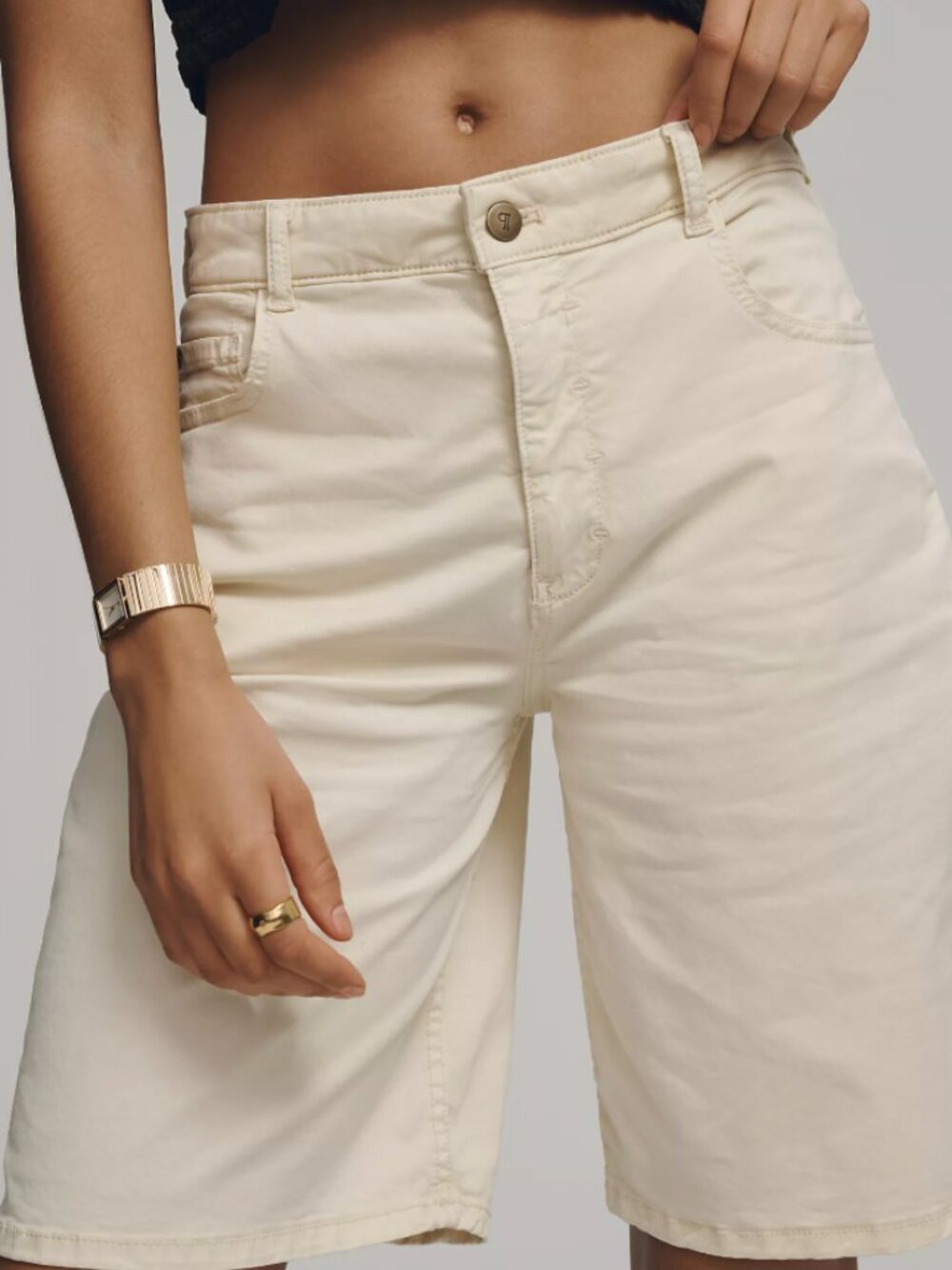 Pilcro Cream Long Bermuda Shorts - Picture 2 of 8